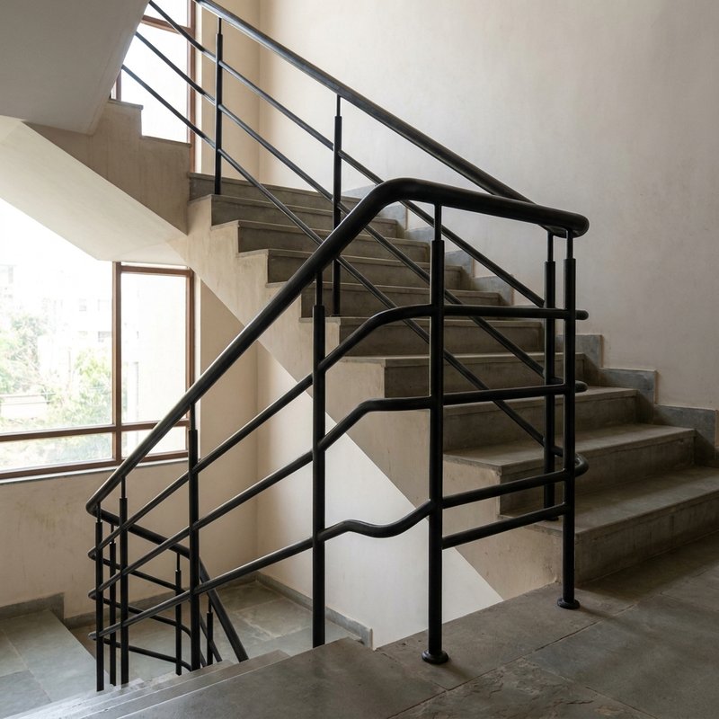 Fabricated steel staircase railing in a residential building