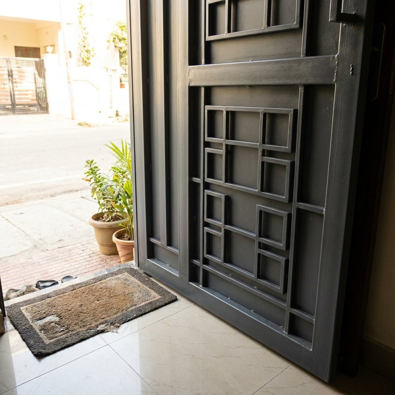 Fabricated steel safety door installed at a home entrance