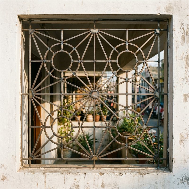 Fabricated metal window grill on a home window